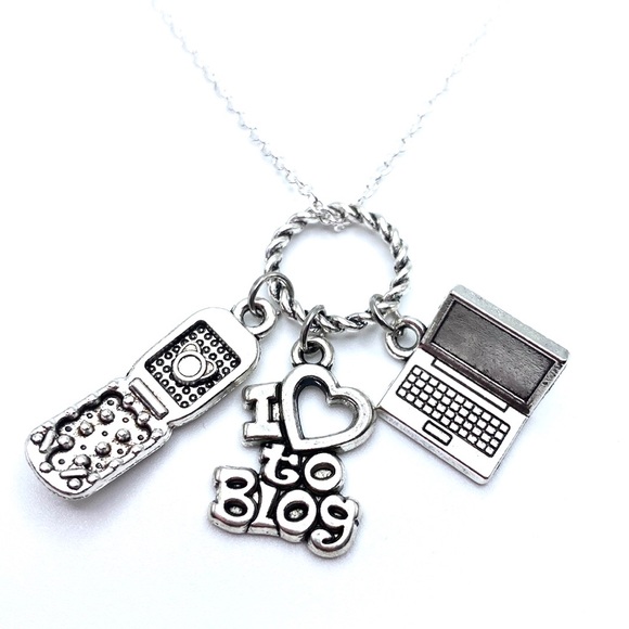 Blogger Charm Necklace I Love To Blog Laptop Cell Phone - Picture 6 of 6